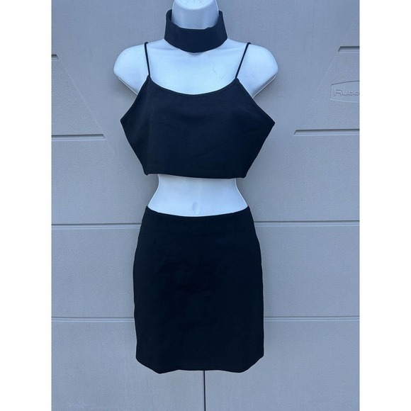 Revolve By the Way Alayna Black Ponte Knit Chocker Crop Top & Skirt Set Sz M NEW - Picture 5 of 14